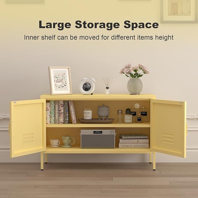 Storage Cabinet,Metal Cabinet with Doors,Morden TV Stands for Bedroom,Accent Cabinets for Bedroom,Entryway,Yellow