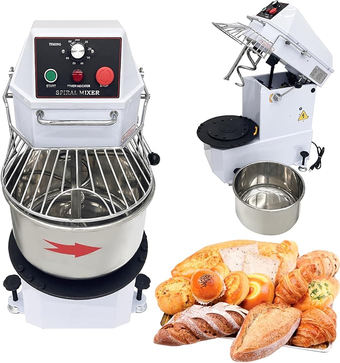 TECHTONGDA 20L Commercial Dough Mixer 110V Dual Rotating Dough Kneading Machine, Electric Food Mixer Machine with Detachable Stainless Steel Bowl and Safety Shield, for Restaurant Pizzeria