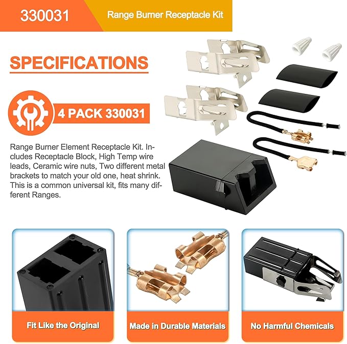 MP22YA Electric Range Burner Element Unit Set with 330031 Range Burner Receptacle Kit Fit for Ken-more Whirl-pool Frigi-daire May-tag Ranges/Stoves by Fetechmate