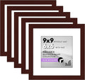 Americanflat 9x9 Picture Frame with Polished Plexiglass - Set of 5 - Use as 6x6 Frame with Mat or Display 9x9 Photo Without Mat - Galleria Collection - Square Frames for Tabletop and Wall - Mahogany