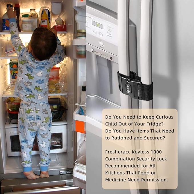 Fridge Freezer Refrigerator Cabinet Lock Latch, (2 Packs) Adjustable French Door Guard for Toddlers Children Kids Special Needs, No Drill No Screw No Adhesive (2 Packs Black)