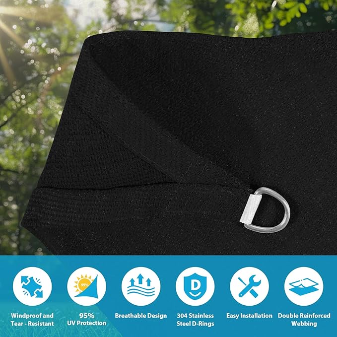 Amagenix Sun Shade Sail 10'X12'X15.6' Curved Edge Outdoor Shade Canopy Black Breathable 95% UV Block Shade Cloth for Patio Garden Backyard (We Make Custom Size)