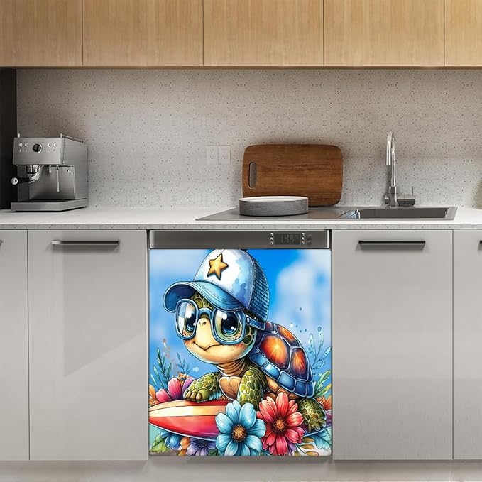 Dishwasher Magnet Cover Ocean Animal Turtle Dishwasher Decorative Cover Front Dishwasher Door Cover Reuseable Dishwasher Cover Panel Decal for Kitchen Refrigerator Home Appliances 23" X 26"