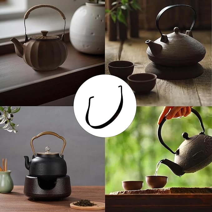 2PCS U-Shape Stainless Steel Teapot Handle, Black Inside Buckle Replacement Handle for Ceramic Pottery Teapot Kettle Accessories