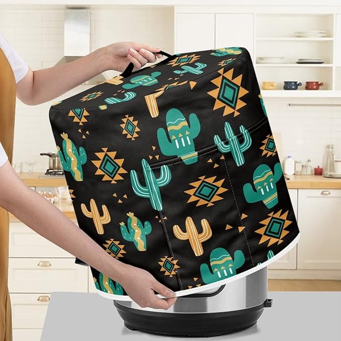 Western Cactus Print Round Pressure Cooker Cover 6 qt,Boho Kitchen Appliance Dust Cover for Round Pressure Cooker Rice Cooker,Air Fryer Cover,Toaster Cover,Oven Cover