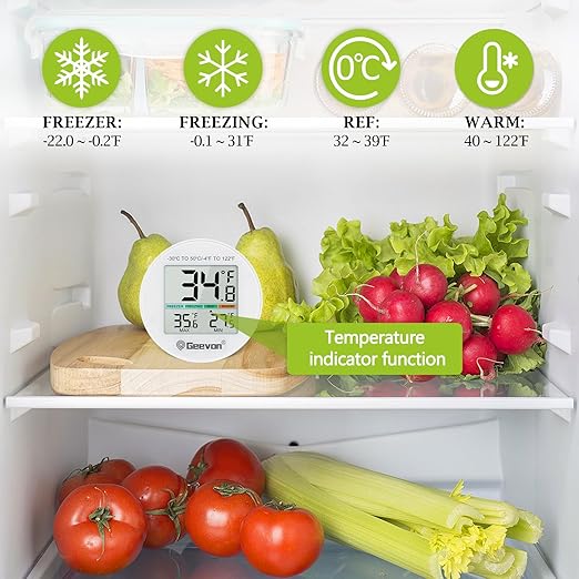 Geevon Small Digital Refrigerator Thermometer 8 Pack, IP65 Waterproof Commercial and Home Use, Max/Min Record Function with LCD Screen, Stand and Magnetic Back, for Fridge, Freezer Scenarios