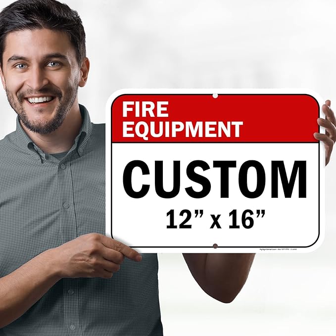 Custom Fire Equipment Sign, Ansi Sign, Osha Compliant, 12x16 Inches, Post Holes, Rust Free .040 Aluminum, Fade Resistant, Indoor/Outdoor Use, Made in USA by My Sign Center
