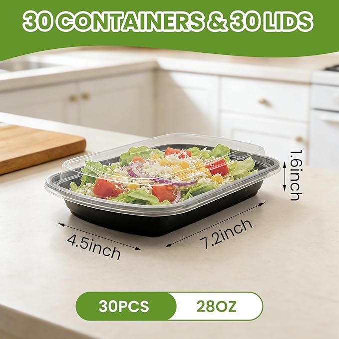 24/28oz Meal Prep Containers, 30/50Pack 1 Compartment with Lids, Food Storage Containers, Sturdy Leakproof & Food Safe, Microwave, Freezer, Dishwasher Safe Bento Box, BPA Free