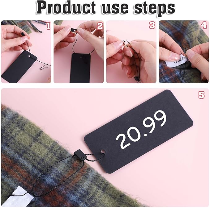 300 Set Black Price Tags with String Clothing Tags with Safety Pins Black Paper Hang Tag for Christmas Gift Clothes Crafts Display Stocking Stuffers