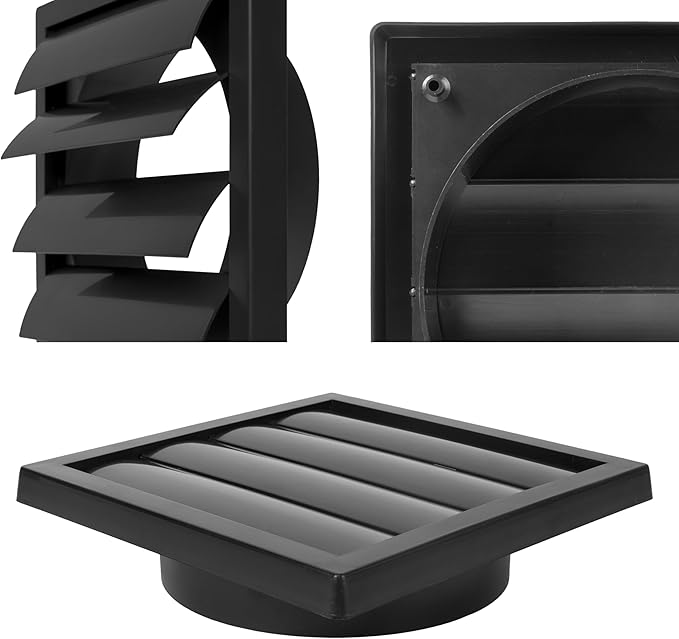 Repa Market 6 Inch Vent Cover - Black Plastic Shutter Wall Vent Cover - Louvered Vent Cover for Outdoor - Hood Vent, Exhaust Vent for Bathroom, Kitchen, House HVAC Air Duct Vent Cover Outside