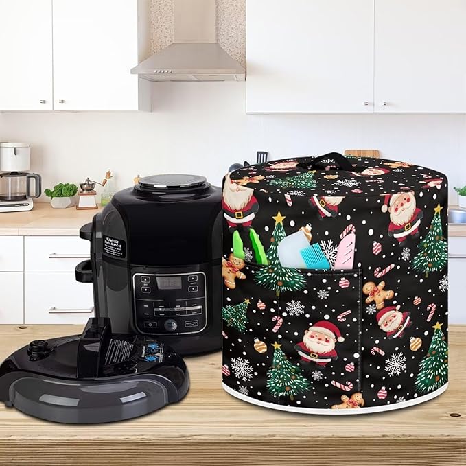 Cute Santa Claus Dust Cover Instant Pot and Extra Accessories Dust Proof Easy to Clean Pressure Cooker Cover Electric Appliance Cover Air Fryer Accessories with Storage Pocket Size S