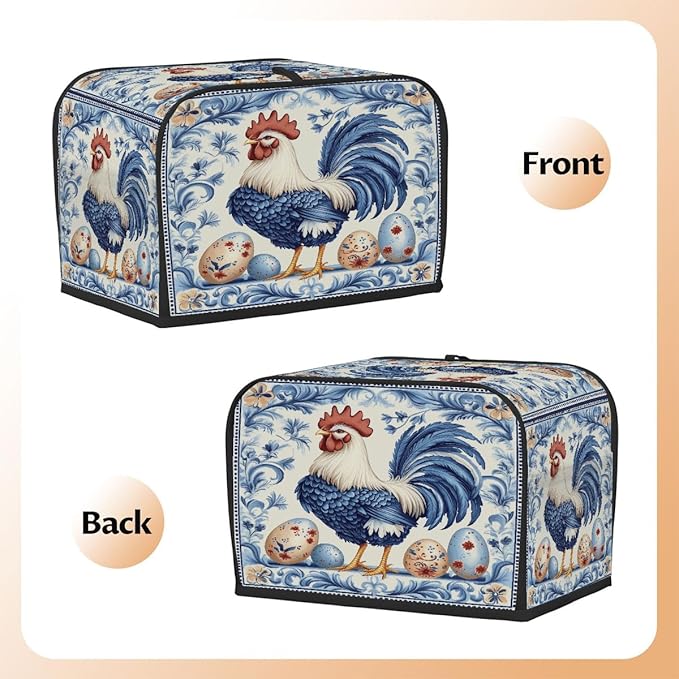 Toaster Cover 4 Slice, Easter Blue Cock Pattern Egg Anti Dust Protector for Bread Maker, Waterproof Kitchen Appliances Accessories