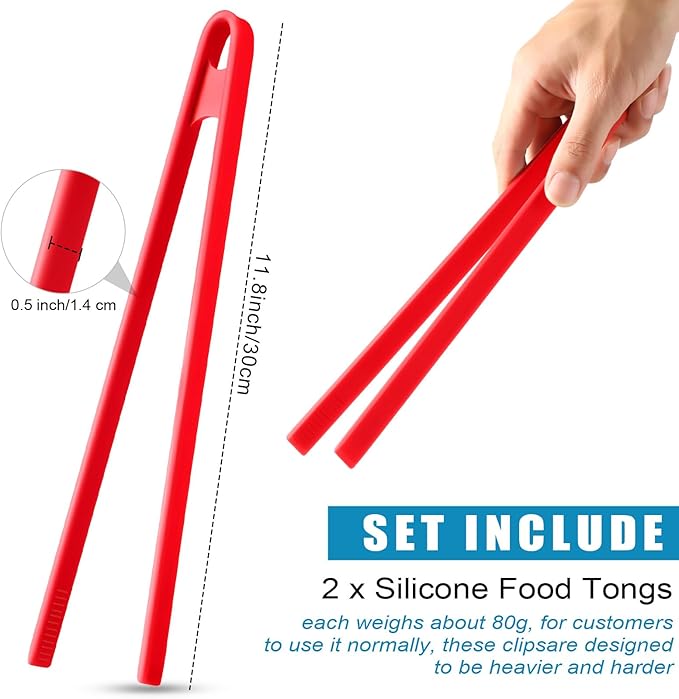 Patelai 2 Pcs 11.8 Inch Silicone Tongs for Cooking Silicone Tweezer Trivet Toaster Tongs Long Heat Resistant Kitchen Grilling Serving Utensils for Food BBQ, Pan Fried Steak, Salad(Black)