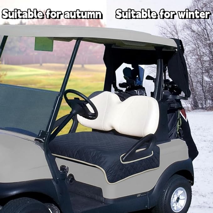 Golf cart Heated seat Cover, Non-Slip and Waterproof Winter Golf cart seat Cushion, Three Temperature Settings, Four-Zone Heating, External Power Supply/Power Bank Heating Options (Black)