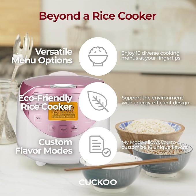 CUCKOO Micom Rice Cooker 6 Cup Uncooked / 12 Cup Cooked, Korean Fuzzy Logic Rice Cooker with Delay Timer & Keep Warm Setting, Versatile Food Steamer with Non-Stick Inner Pot, Pink (CR-0631F)