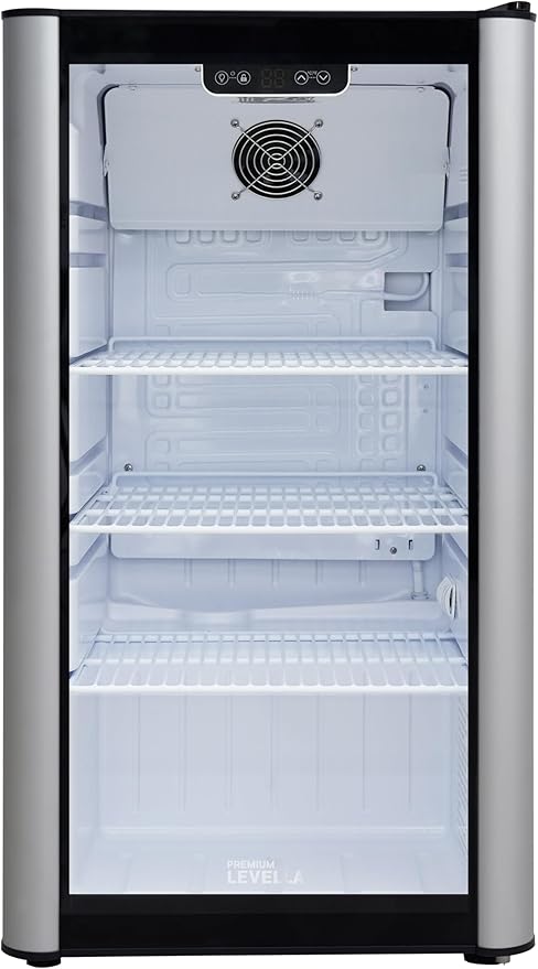 PremiumLevella PRF36DX Glass Door Display Refrigerator 3.1 cu ft Commercial Beverage Cooler Merchandiser - Silver
