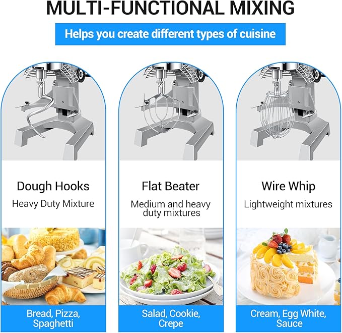 20Qt Commercial Food Mixer, Commercial Dough Mixer 1100W 3-Speeds Adjustable, Heavy Duty Electric Stand Mixer with Stainless Steel Bowl for Kitchenaid and Pizzeria (Simple)
