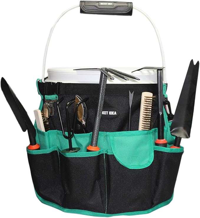 MELOTOUGH Bucket Caddy Organizer Bucket Tool Organizer for Garden Tools Fit 3.5 to 5 Gallon Bucket (Green)