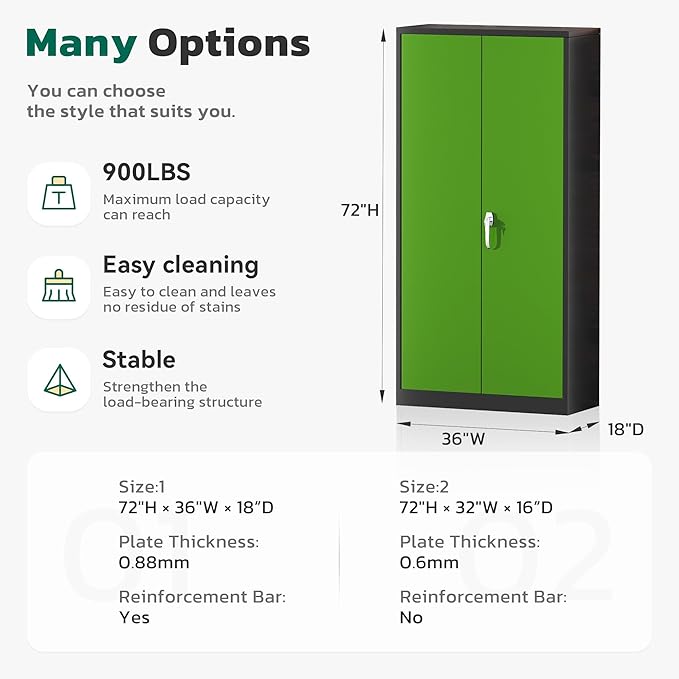 Greenvelly Metal Garage Storage Cabinet with 2 Doors and 4 Adjustable Shelves, 72" HLockable Storage Cabinet,Tall Metal Cabinet Locking File Cabinet for Office,Home, Garage, Gym, School