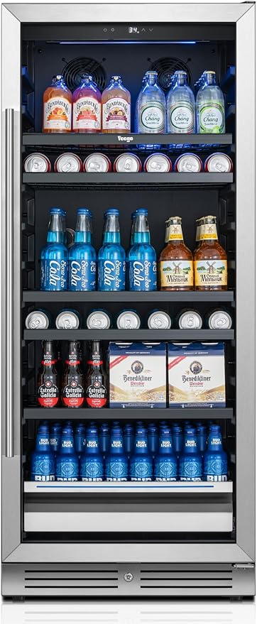Beverage Refrigerator 24 inch - 238 Cans Capacity Beverage Cooler, Upgraded Beverage Refrigerator Freestanding or Built-In, Drink Cooler for Soda, Water, Beer or Wine - For Kitchen, Bar or Office