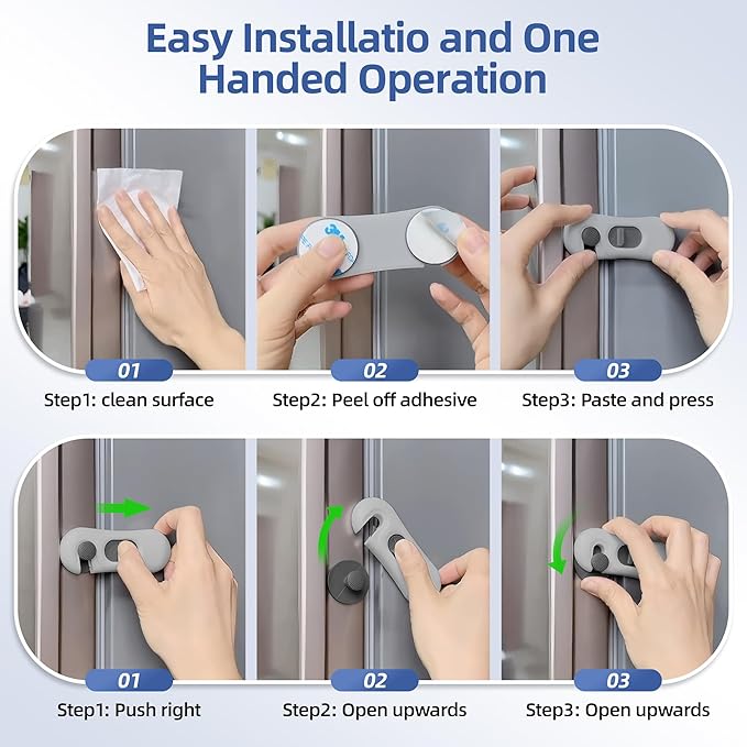5-Pack Child Proof Refrigerator Lock with 3M Adhesive, Baby Child Safety Cabinet Locks, Kids Safety Fridge Locks for Oven Drawers Door- Grey
