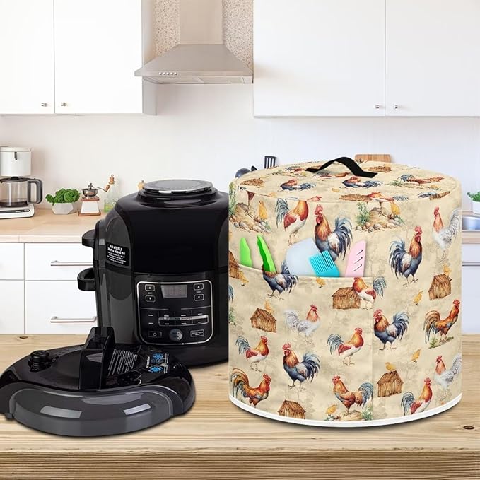 Adorable Chicken Pressure Cooker Cover with Storage Pocket Compatible with 8 10 Quart Instant Pot, Durable Rice Cooker Air Fryer Accessories, Waterproof Kitchen Appliances Dust Cover
