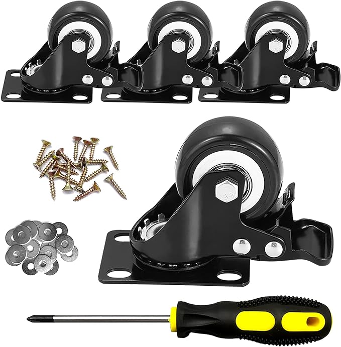 Caster Wheels, 2 inch Casters, Casters Set of 4 Heavy Duty - CLOATFET Locking Casters, Swivel Casters with Brake (Top Plate), Non Marking Black Castor Wheels for Cart Furniture Workbench