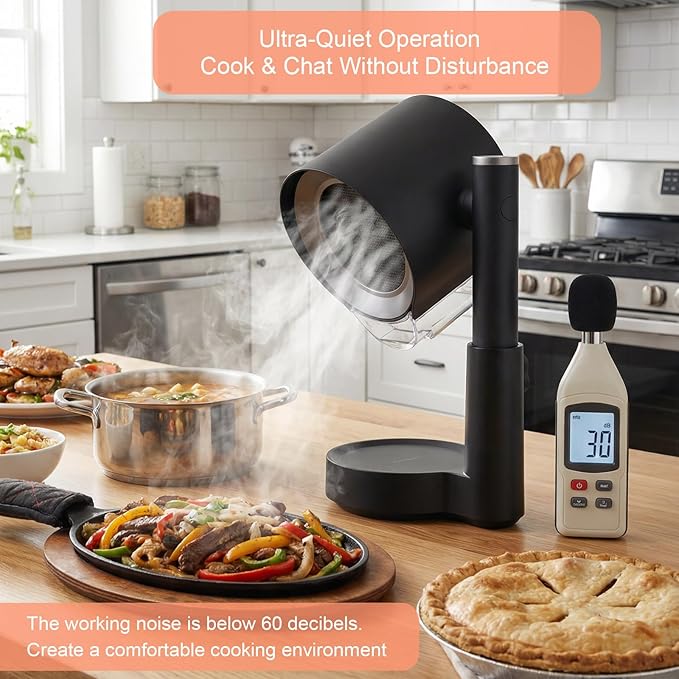 Portable Range Hood - 3-Speed Tabletop Kitchen Exhaust Fan with Removable Aluminum & Triple Polymer Filters, Adjustable Height, Low Noise & Oil Cup for RV, Camping, Indoor Grilling & Hot Pot
