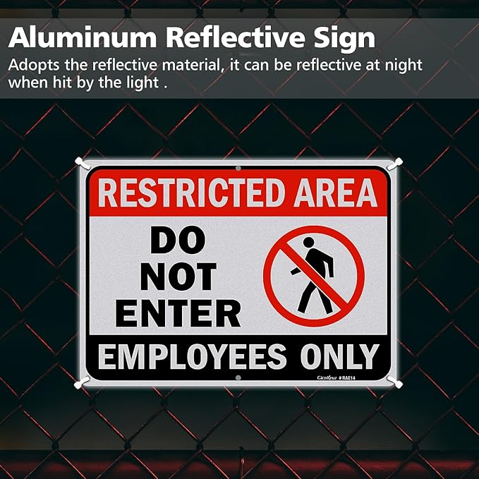 GicnKeuz Large Restricted Area Sign, 14x10 Inches Do Not Enter - Employees Only Signs, Rust Free.40 Reflective Aluminum, Fade Resistant/Waterproof, 6 Pre-drilled Holes (1 Pack)