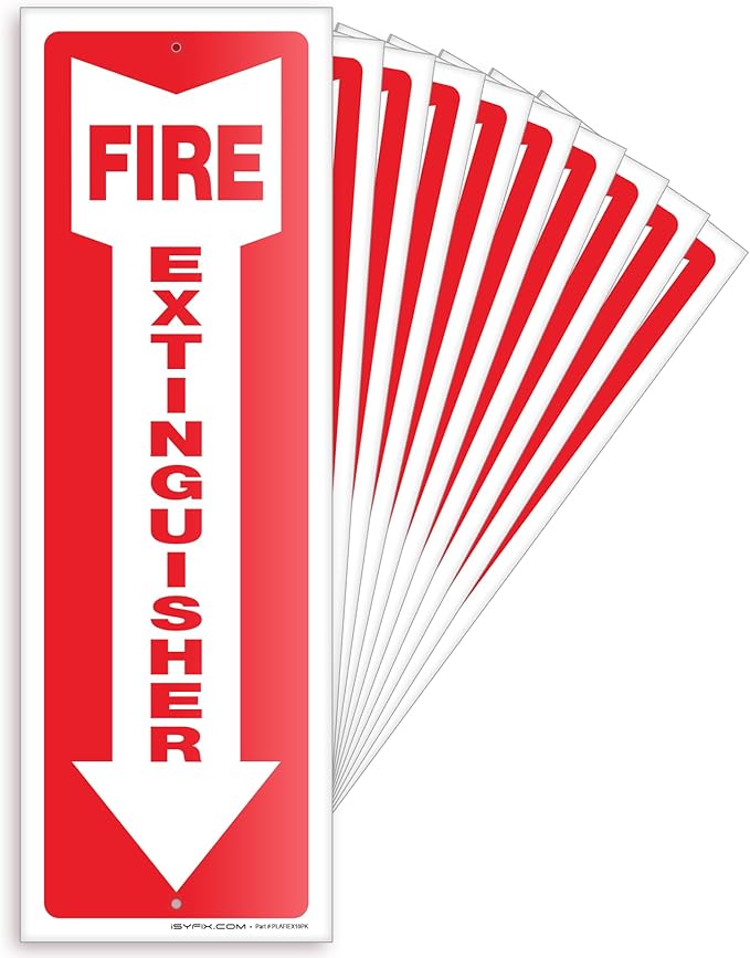 iSYFIX Fire Extinguisher Signs – 10 Pack 4x12 Inch – 40 mil Thick Polystyrene Plastic, Laminated for Ultimate UV, Weather, Scratch, Water & Fade Resistance, Indoor & Outdoor