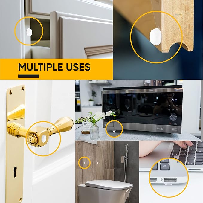 128 White Cabinet Door Bumpers - 1/2 Inch Self Adhesive Rubber Stoppers for Drawers, Damp Pads Cupboards, Cutting Boards, Glass Tops, Picture Frames - Vellax