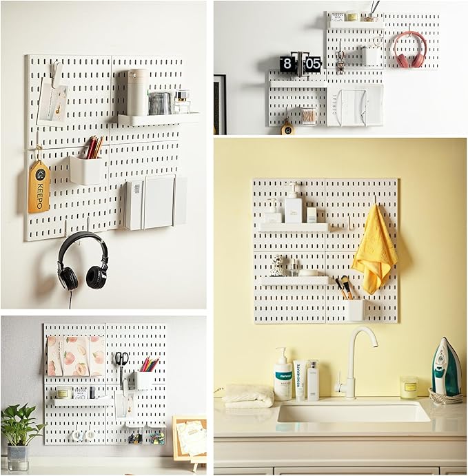 Keepo Pegboard Combination Kit, Pegboards and Accessories Modular Hanging for Wall Organizer, Crafts Organization, Ornaments Display, Nursery Storage, Peg Board (White, 22″×22″)