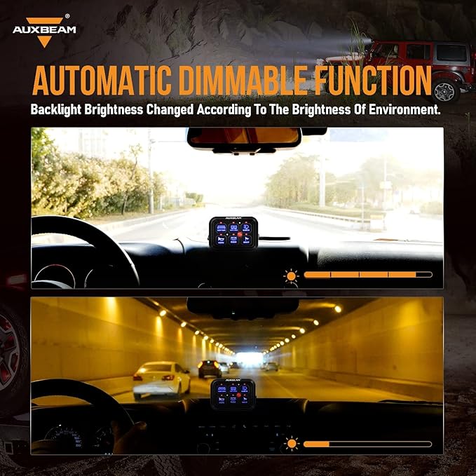 Auxbeam 6 Gang Switch Panel BC60 Universal Circuit Control Relay System Automatic Dimmable LED Switch Pod Touch Control Panel Switch Box for Car Truck Pickup Boat UTV SUV - Blue, 2 Years Warranty