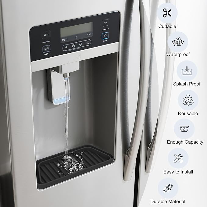 KindGa Refrigerator Drip Catcher Tray,Protector Ice and Water Dispenser Pan,Fridge Spills Water Pad Catch Basin for Drainage (Rectangular,Black)