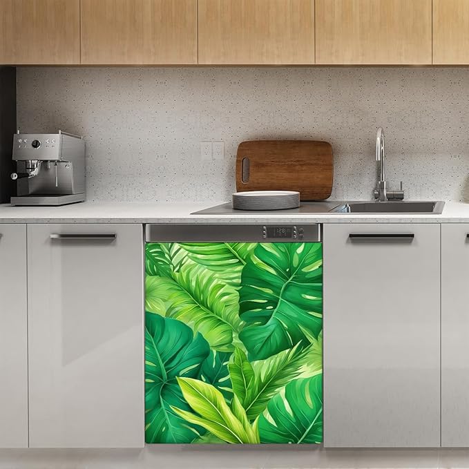 Dishwasher Magnet Cover Palm Leaf Summer Beach Front Dishwasher Cover Decoration Reusable Magnetic Door Cover Panel Decal Home Appliances Stickers Kitchen Refrigerator Fridge 23"x26"