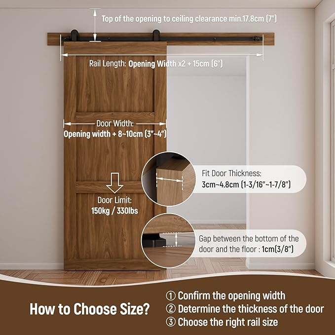 CCJH 17FT Sliding Barn Door Hardware Kit, Heavy Duty, Smoothly and Silently, Easy to Install, Fit 102" Width Single Door Panel, T-Shaped Style Black