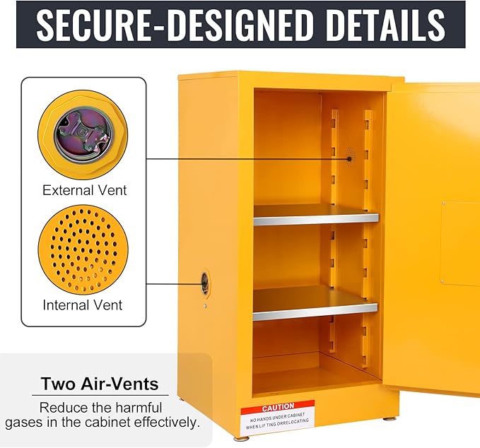 Flammable Storage Cabinet Galvanized Steel,18x18x35 Flammable Safety Cabinet,Explosion Proof Cabinet for Commercial Industrial and Home Use, Yellow
