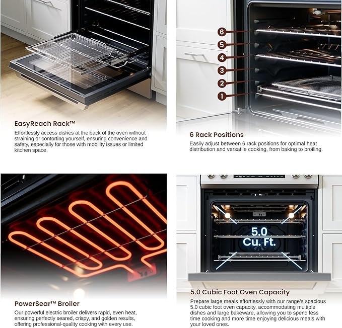 Rangaire RRE303TS Electric Range Oven with Timer and AirFry Infrared Stove Burners, True Convection, Easy Reach Racks, 30", Stainless Steel