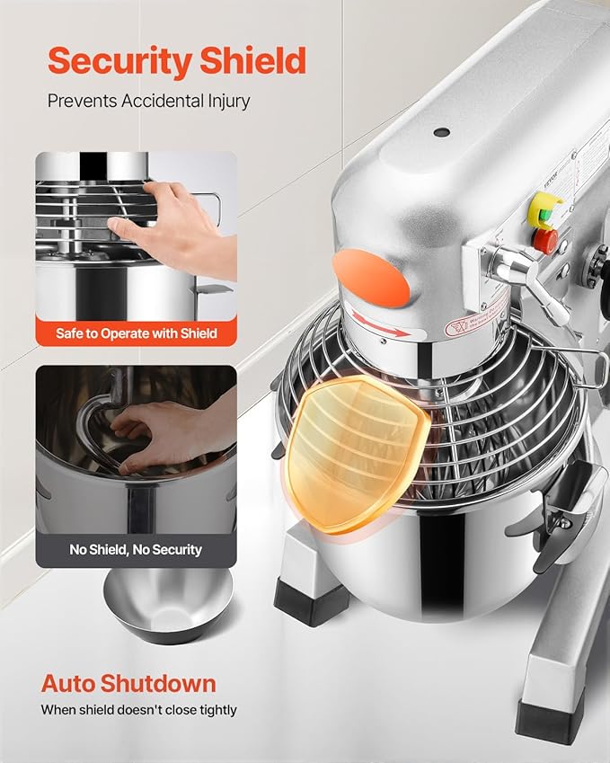 Happybuy 20Qt Commercial Food Mixer with Timing Function， Commercial Mixer 1100W Stainless Steel Bowl Heavy Duty Electric Food Mixer Commercial with 3 Speeds Adjustable, Perfect for Bakery Pizzeria