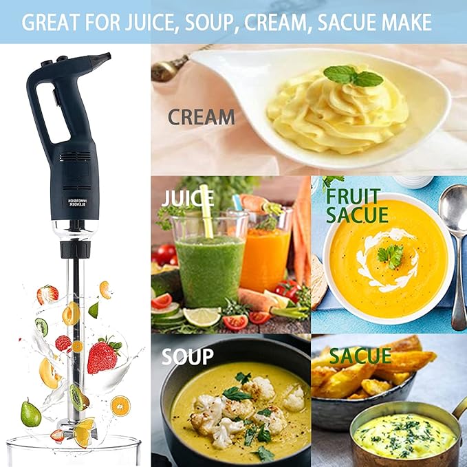 14 in Heavy Duty Immersion Blender Handheld Kitchen, Hand Blenders for Kitchen, Commercial Mixer Electric, 500W Removable Shaft 2500rpm to 15000rpm, Emulsifier Blender Handheld