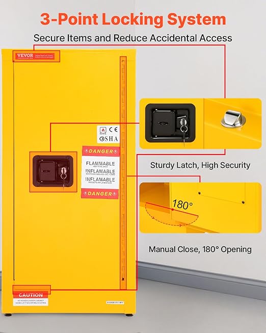 VEVOR Flammable Cabinet 18" x 18" x 35", Galvanized Steel Safety Cabinet, Adjustable Shelf Flammable Storage Cabinet, for Commercial Industrial and Home Use, Yellow: Industrial & Scientific