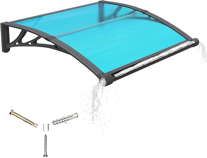 Awning for Door Entrance with Drainage Sink,32ｘ40 Inch Awnings for Doors,Window Canopy Exterior with Plastic Steel Bracket,Polycarbonate Cover,UV,Rain,Snow Protection for House,Porch,Patio,Deck