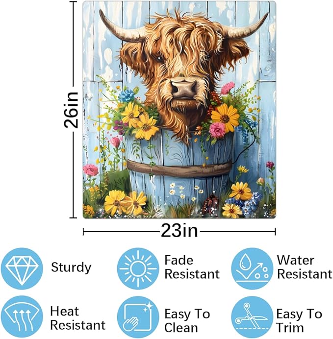 Highland Cow Flower Pot Wood Dishwasher Magnet Cover, Reusable Refrigerator Panel Stickers Microwave Front Door Covers Magnets for Kitchen Home Appliances Holiday Party Decorations 23 X 26 in