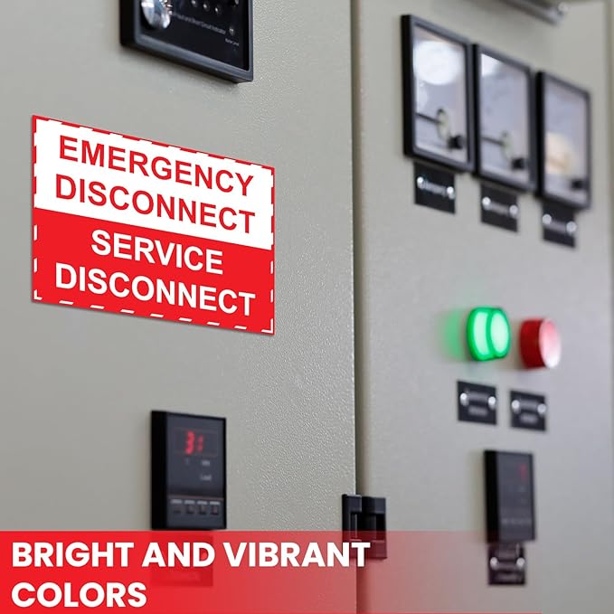LEIFIDE 12 Pack NEC Compliant Emergency Disconnect Sticker 5"x 3.5" Emergency Disconnect Service Warning Sticker Shut Off Sign Uv-Resistant Electric Panel Labels Vinyl Waterproof for Indoor Outdoor