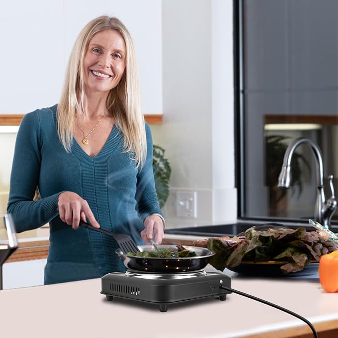 2000W Double Burner Electric, Portable Hot Plate for Cooking, Cooking Stove with 5 Temperature Adjustments, Countertop Burner Cooktop for Kitchen, Dorm (Black, 10x11x4")