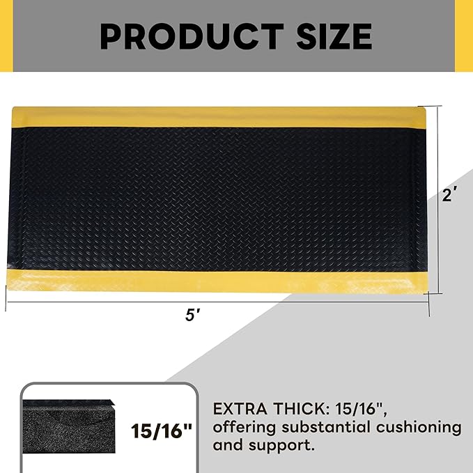 Nisorpa Anti Fatigue Mats Industrial 2' x 5' Ergonomic Standing Mat 15/16" Extra Thick Cushioned Shop Floor Mats Kitchen Mats Heavy Duty Commercial Diamond Plate Support for Leg & Back Pain