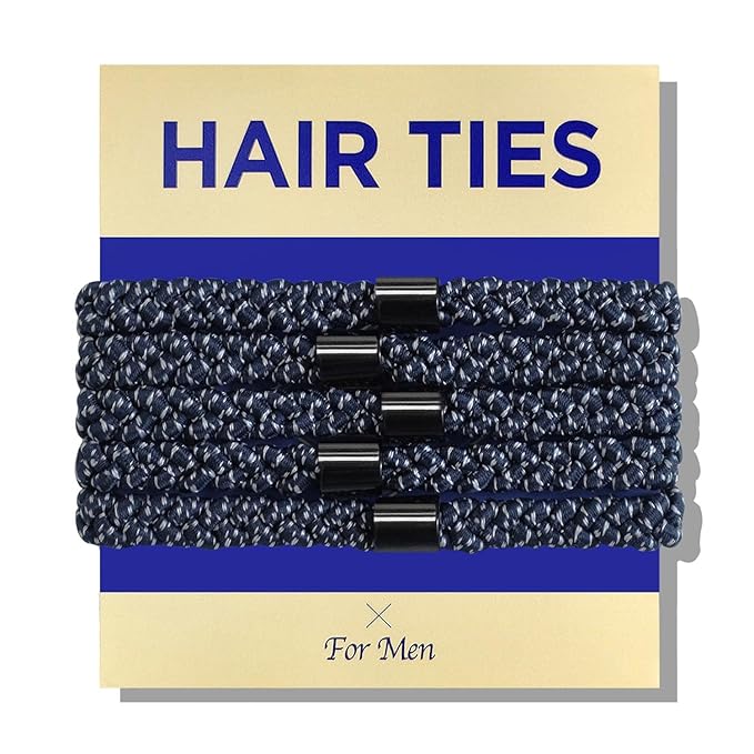 Braided Mens Hair Ties For Men 5 pcs(XL, New Navy) - For Buns Curly Thick Dense Hair Elastic Hair Ties For Guys | No damage Crease Breakage Man Bun Hair Tie Men with Long Hair | Perfect hairtie
