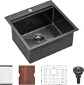 Scamall 21x20x10 Drop In Kitchen Sink Workstation, Nano Black 304 Stainless Steel Deep Single Bowl with Quick Drainage & Tarnish-Free Surface for Bar, Laundry, RV, Includes Accessories