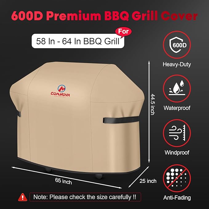 Comnova Grill Cover 65 Inch - 7131 BBQ Cover for Weber Genesis 400 Series and 4 Burner Gas Grill, 600D Waterproof & Heavy Duty Cover for Weber Genesis E435, E410, E440 (Not Fit 2022 Genesis E-435)
