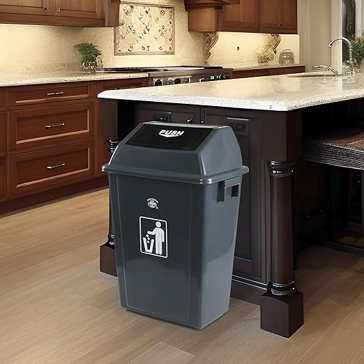 4 Pack High-Capacity Swing-LId Trash Can, 15 Gallon Highboy Waste Container with Swing Lid for Home/Garage/Apartment, Gray